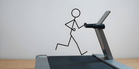 Stick Figure Exercising: A stick figure running on a treadmill, committed to staying fit and maintaining a healthy lifestyle through consistent exercise