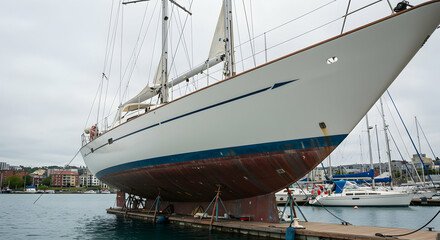 Obraz premium Yacht, Sailing, Ship, Out of the Water Classic Sailboat on Dry Dock