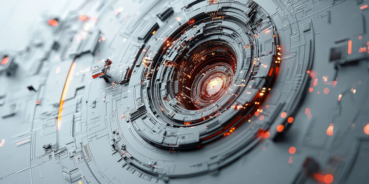 Abstract grey and white background with futuristic technical elements.