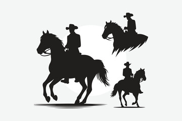 silhouette of horses and cowboy's in black