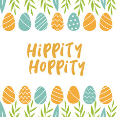Hippity Hoppity Quote with Easter Eggs and Leaf Border