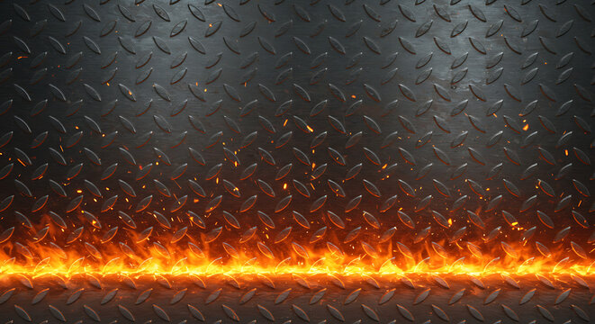 Fiery Inferno on Diamond Plate Metal Abstract Background Texture