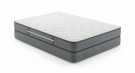 Bed, Bedding, Sleep, Grey and White Mattress Set on White Background