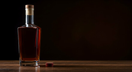 Bottle, Alcohol, Drink, Decanter of Whiskey on Wooden Table