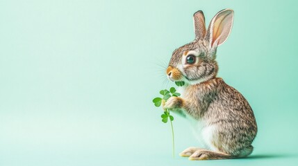 Fototapeta premium Cute bunny eating clover (1)