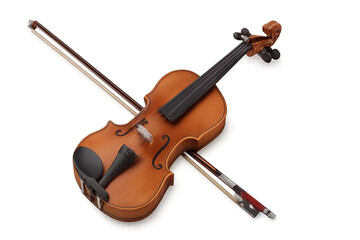 Fototapeta premium Violin and bow crossed on transparent background