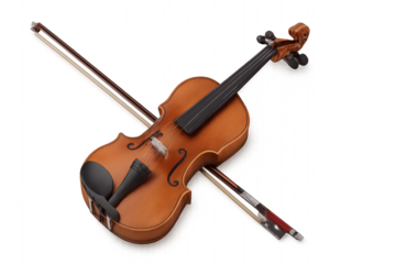 Violin and bow crossed on transparent background