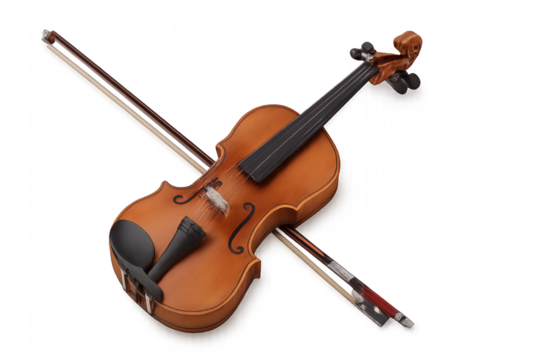 Violin and bow crossed on transparent background