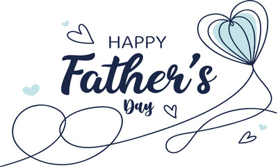 Clean Happy Father’s Day Graphic Featuring Elegant Blue Script and Simple Heart Outline