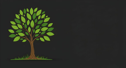 Obraz premium Leaves, Nature, Ecology, Green Tree on Dark Background