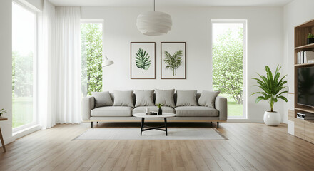 Contemporary, Minimalist, Bright, Modern Living Room Interior Design with Natural Light