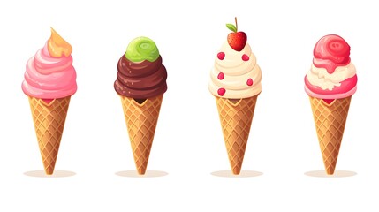 Modern Flat Vector Illustration of Ice Cream Cones Set for Logo Design