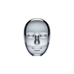 An ethereal glass face a silent guardian against the void reflecting light on transparent background