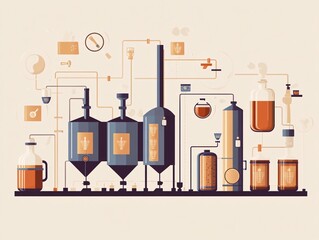 Brewing process infographic beer production brewery facility digital art clean design overview educational insight