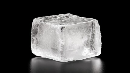 Frozen ice cube in water still life photography dark background clear detail for visual impact
