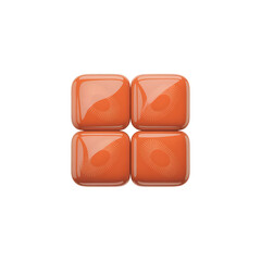 Four glossy coral squares displaying radial designs perfect for artistic on transparent background