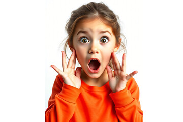 surprised Young Girl with Hands on Face Standing Against