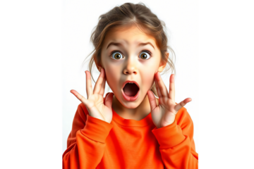 surprised Young Girl with Hands on Face Standing Against