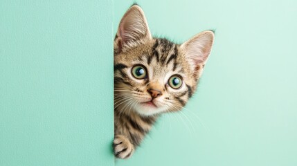 Cute kitten peeking through a hole