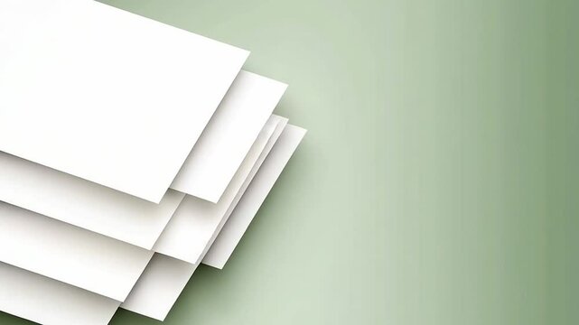 Layered Abstract Paper Sheets on Soft Green Background for Creative Design and Presentation