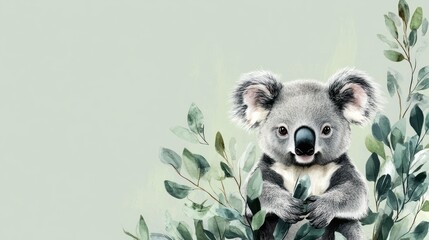 Cute koala in eucalyptus leaves