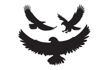 Unleash the Majesty of the Skies, A Captivating Collection of Eagle Silhouettes Vector Set. Flying eagle silhouette vector set on white background for Art and Design Projects.