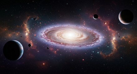 Obraz premium Spiral Galaxy and Planetary System A Cosmic Tapestry of Stars and Planets