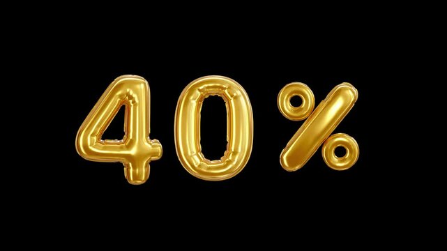 40 % deal coupon percent inflated foil balloon discount sign, realistic 3d render, mylar balloon , special price offer on black background