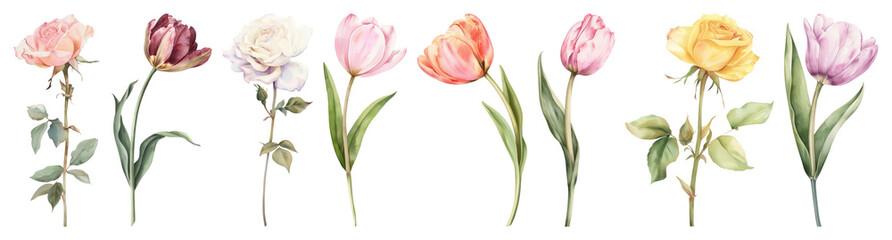 Obraz premium PNG Delicate watercolor floral border, element set on transparent background
