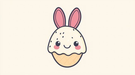 Fototapeta premium Adorable Easter Treat: A Kawaii Bunny Cupcake Delightful Holiday Cartoon