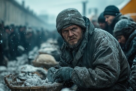 GULAG Laborers Enduring Subzero Temperatures at a Siberian Work Camp