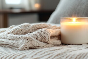 Knitted sweater illuminated by warm cozy lighting