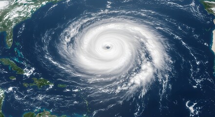 Satellite view of hurricane forming over ocean. Rendered-style realism, top-down perspective, generated with digital composite style, simulated DSLR lens clarity.