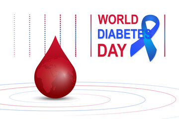 Obraz premium World Diabetes Day vector art. Globe integrated with a red blood drop and the blue diabetes awareness ribbon. Health events. Diabetes awareness concepts.