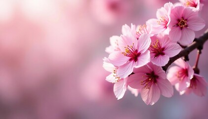 Fototapeta premium Delicate pink cherry blossoms, full bloom, intricate repeating pattern , illustration, cherry