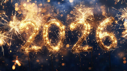 Golden Sparkler Numbers 2026 Celebration: Fireworks Light Up Night Sky