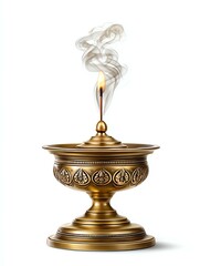 Minimal Buddhist decor. Elegant incense burner with smoke rising gracefully.