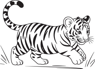 Adorable baby tiger cub running playfully