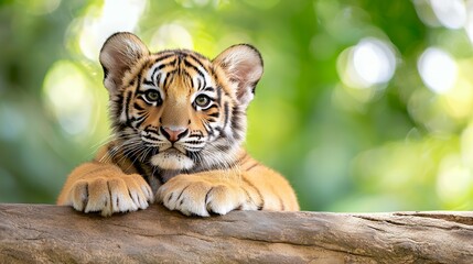 Tiger Cub Resting on a Log