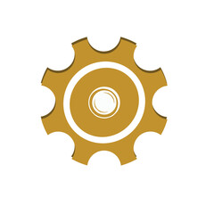 Simple golden gear icon isolated on white, symbolizing settings, mechanics, engineering, or process.