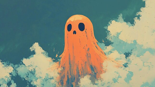 Orange Ghost in Cloudy Sky