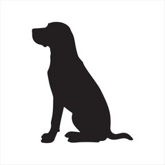 Black silhouette illustration of a sitting dog on a white background for design elements