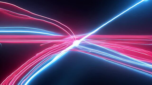 Futuristic neon sweep lines in motion, illuminating a pitch-black background