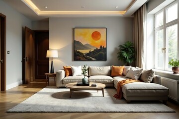 Stylish living room interior with modern furniture and decor , decor, texture, chic