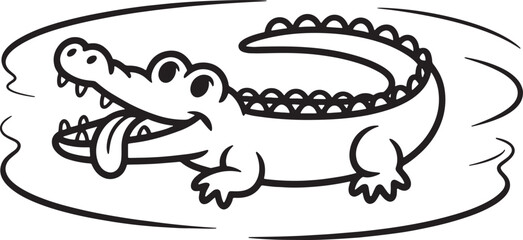 Cartoon illustration of a smiling crocodile with an open mouth showing tongue and teeth