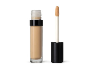 Obraz premium A tube of liquid concealer with a wand applicator, designed for makeup application. Concept Liquid Concealer, Wand Applicator, Makeup Essentials, Flawless Coverage, Beauty Tools