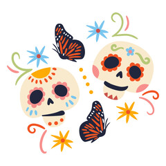 Mexican holiday decorated skulls