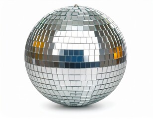 Silver disco ball over white background