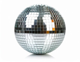 Silver disco ball over white background