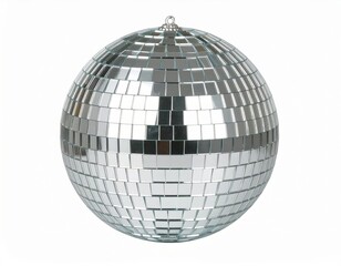 Silver disco ball over white background